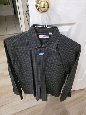 Luciano Barbera Men's Dark Gray Plaid Button-Down Shirt